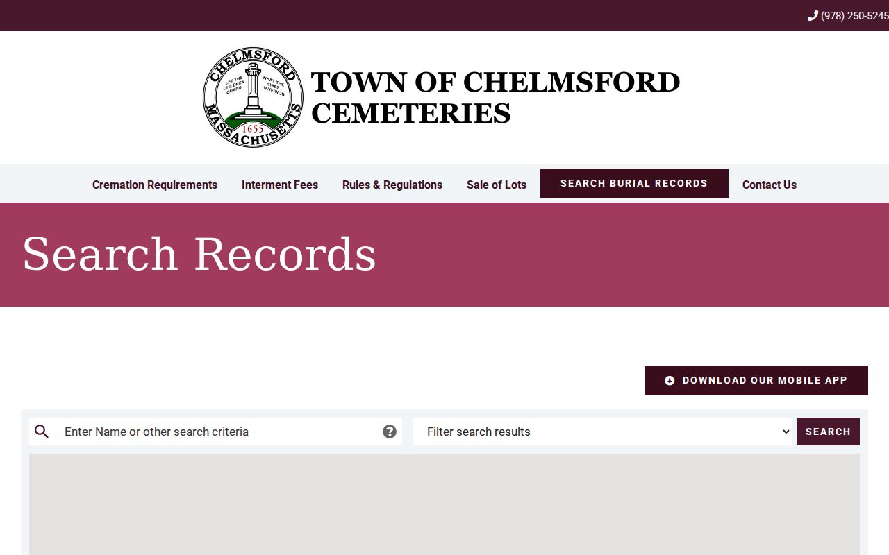 Chelmsford resident lookup burial-record search map and fields