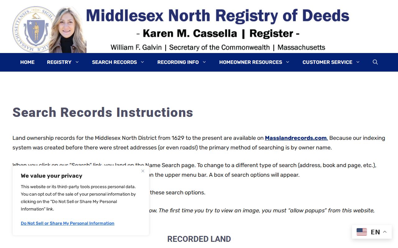 Chelmsford street directory Middlesex North property search instructions