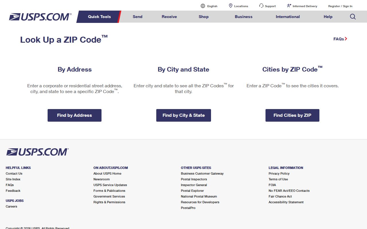 Chelmsford ZIP code directory view of USPS ZIP Code Lookup modes